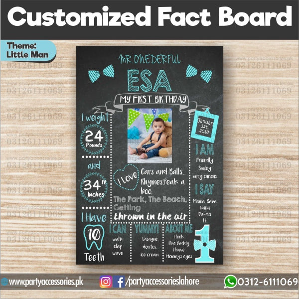 Customized OneDerful theme first birthday Fact board / Milestone Board