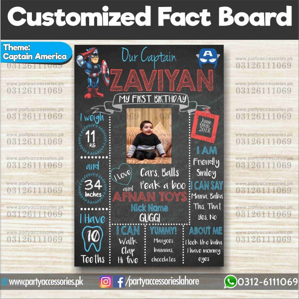 Customized Captain America theme first birthday Fact board / Milestone Board