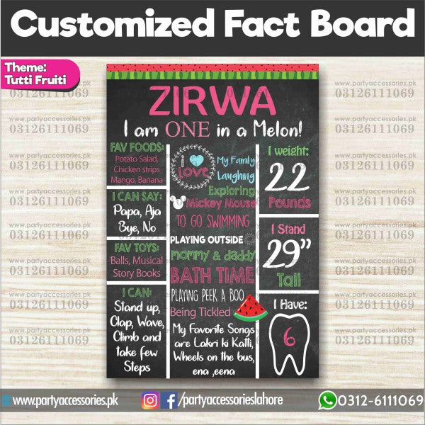 Customized tutti fruiti theme birthday Fact board / Milestone Board