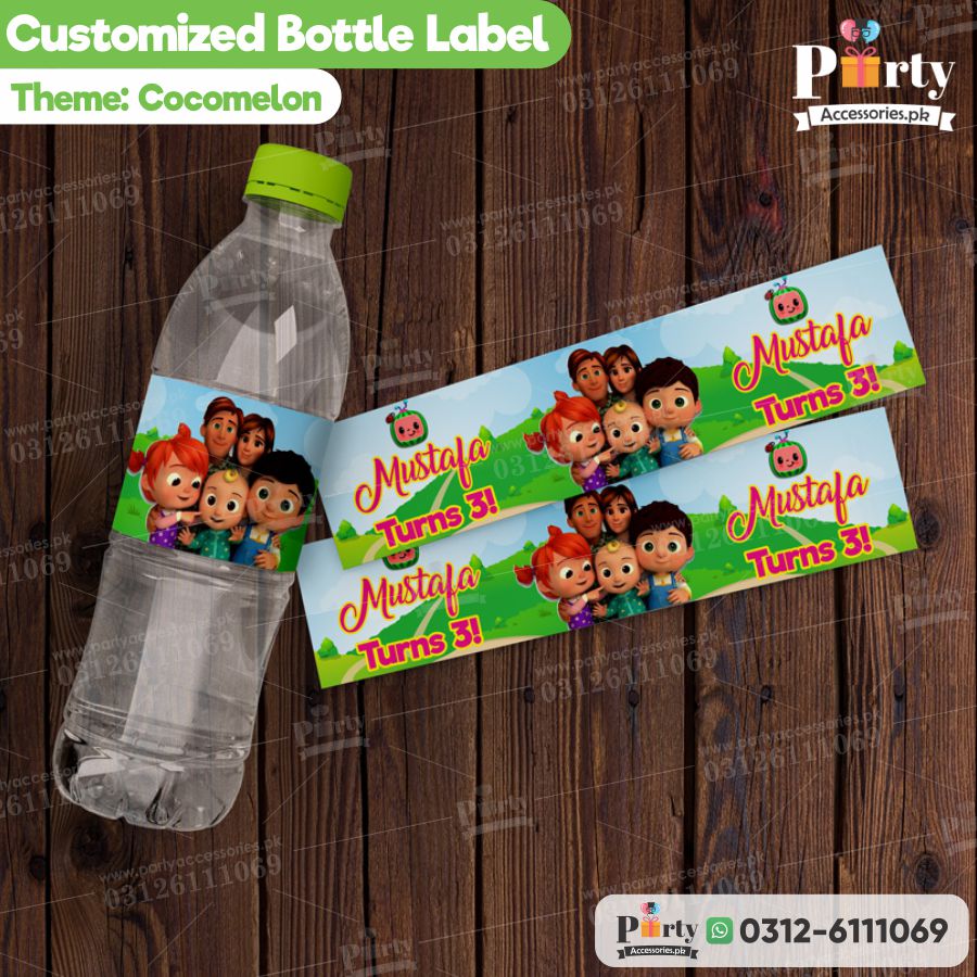 Cocomelon birthday theme Customized Bottle Labels for table decoration 