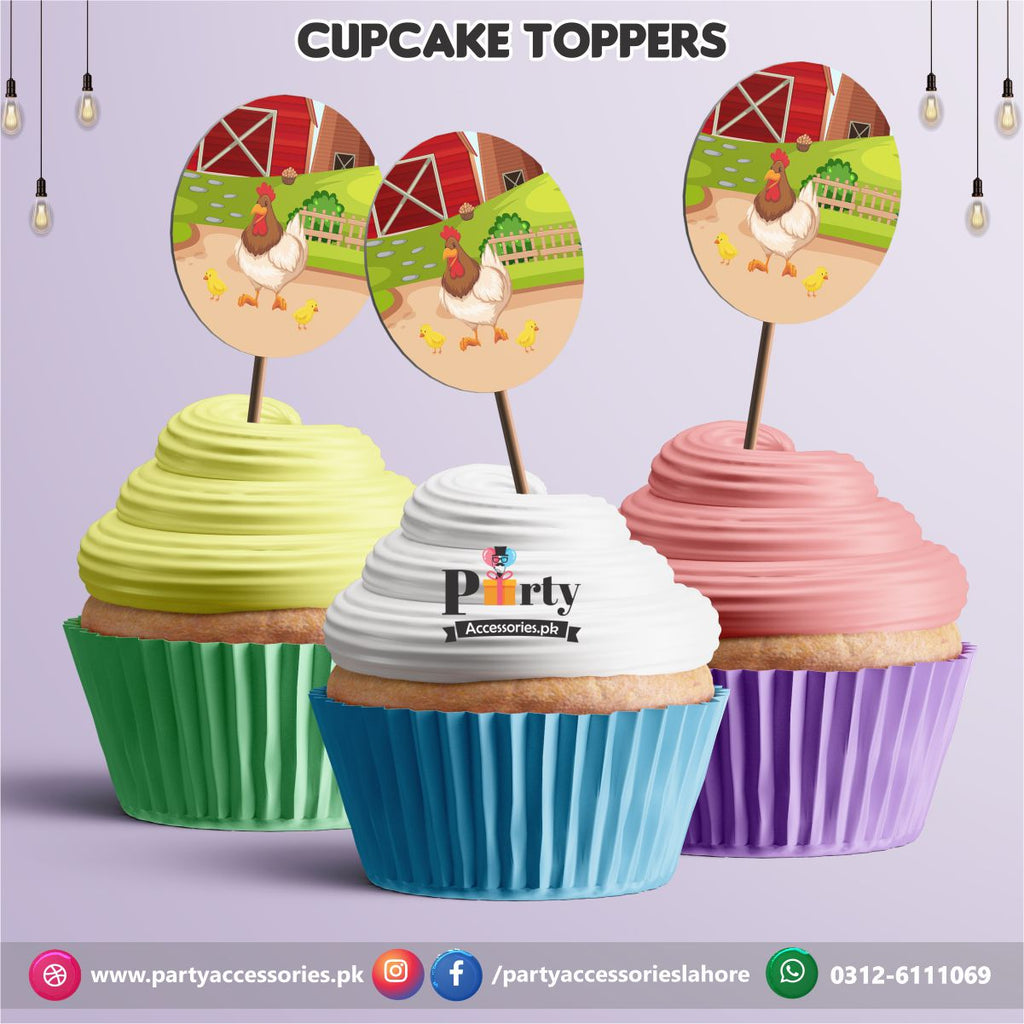 Farm animals theme birthday party cupcake Toppers