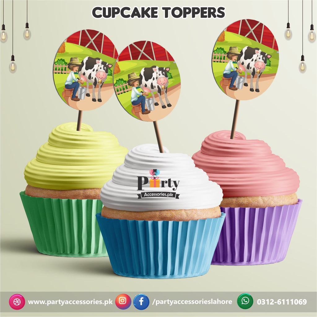 Farm animals theme birthday party cupcake Toppers