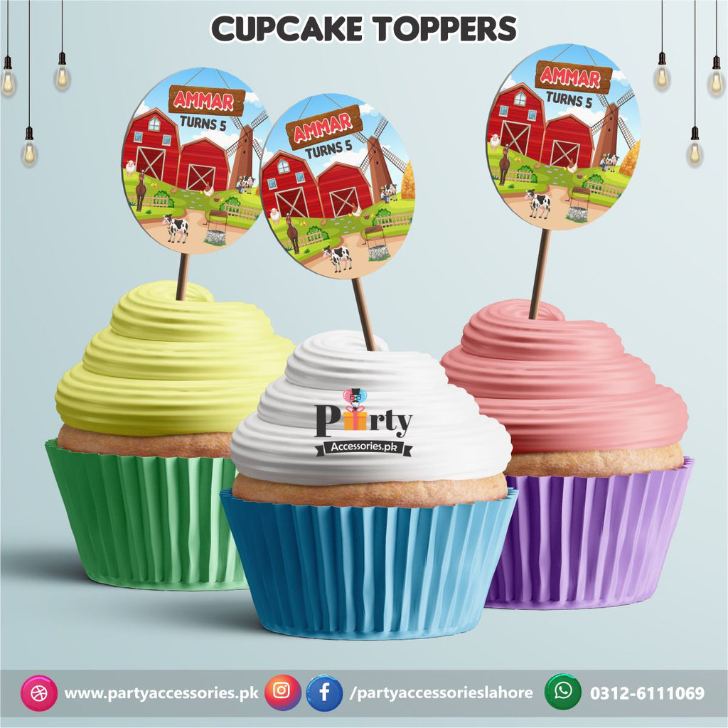 Farm animals theme birthday party cupcake Toppers