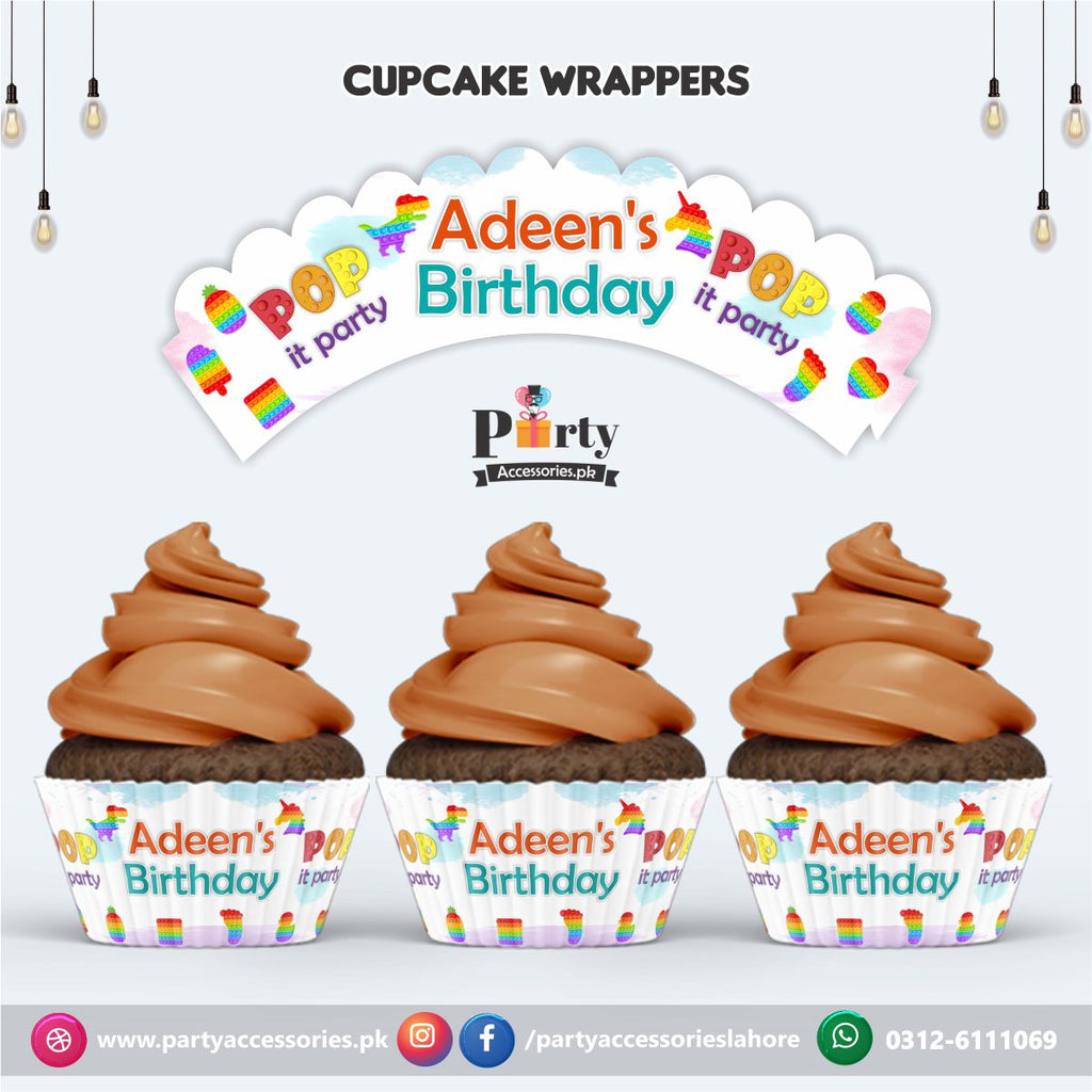 Customized Pop IT Party theme Cupcake wraps (8 pcs)