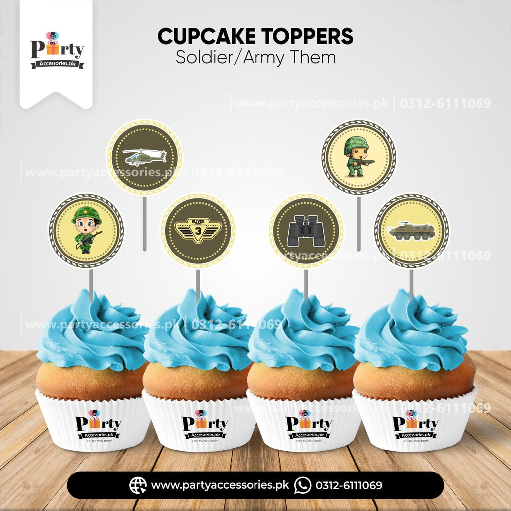 army soldiers theme cupcake toppers set 