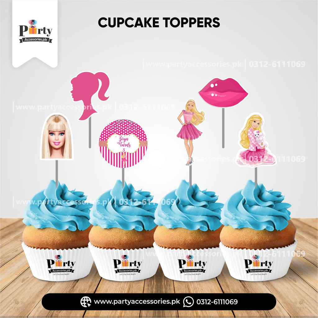 barbie doll theme customized cupcake toppers 