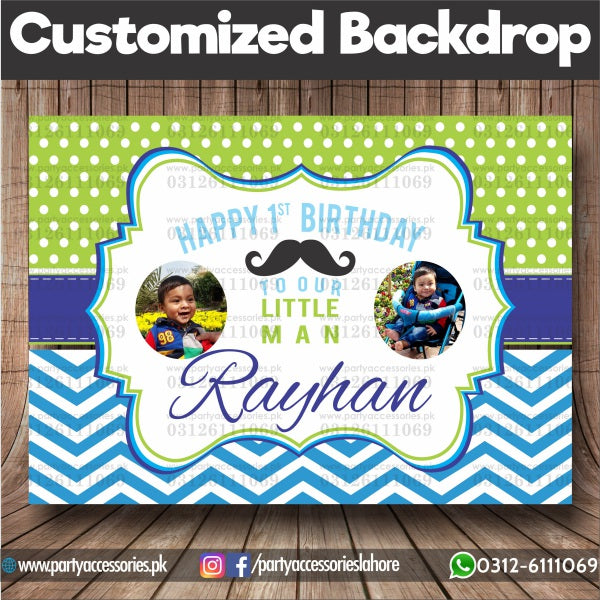 Customized Little Man Theme Birthday Backdrop multi stripes