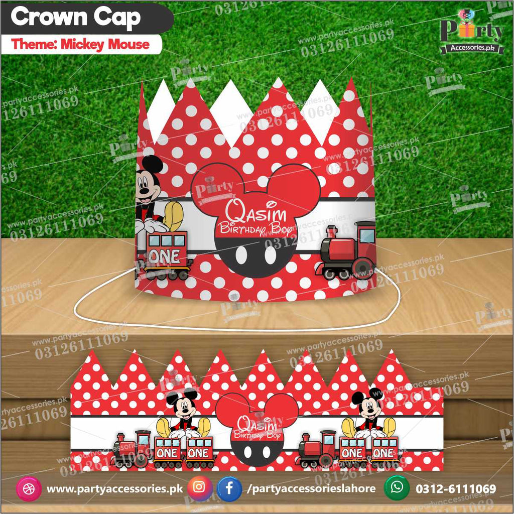 Crown Cap in Mickey Mouse theme customized for the birthday boy