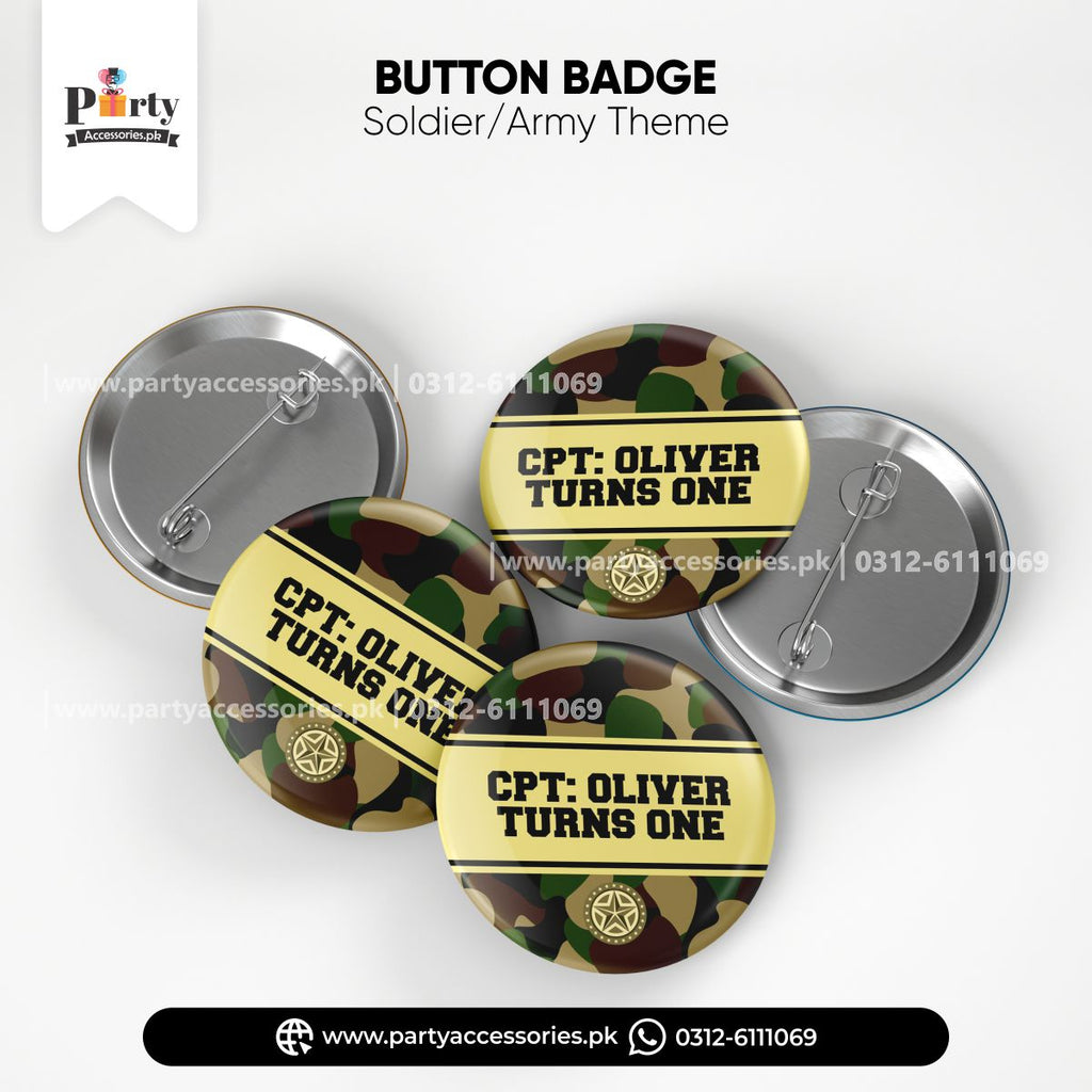 army theme customized button badges 