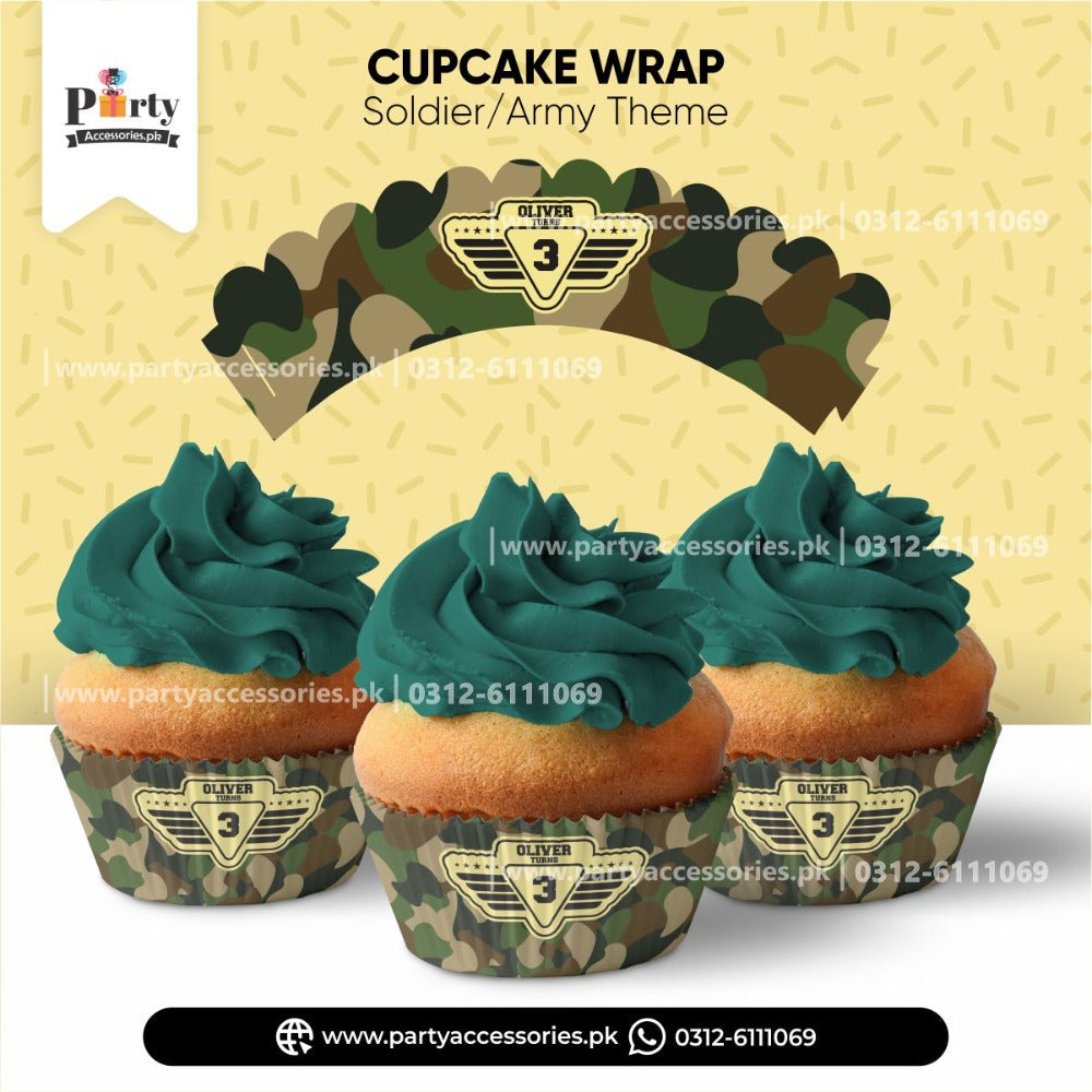 army soldiers theme customized cupcake wraps
