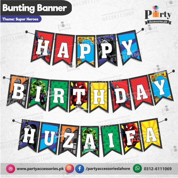 Customized Birthday bunting Banner in Super heroes Avengers theme 