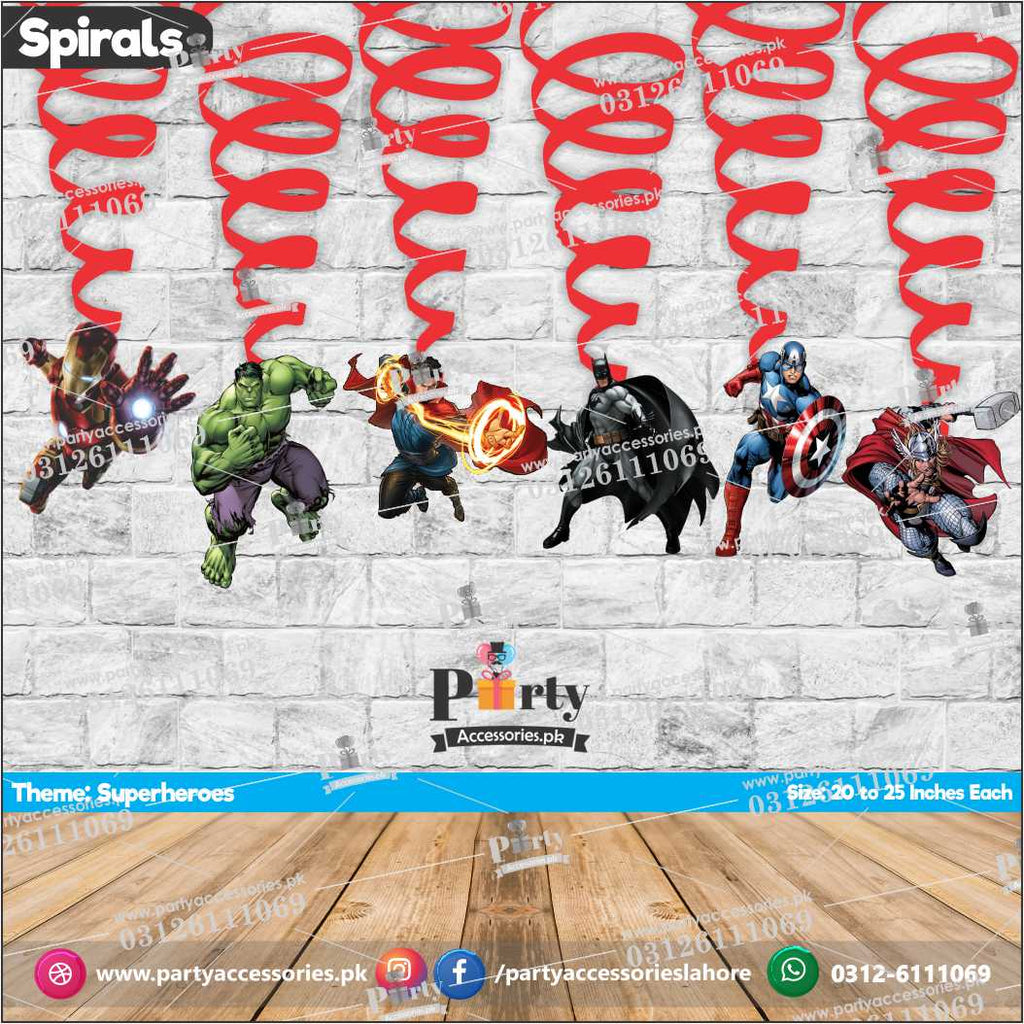 Spiral Hanging swirls in Super Heroes theme birthday