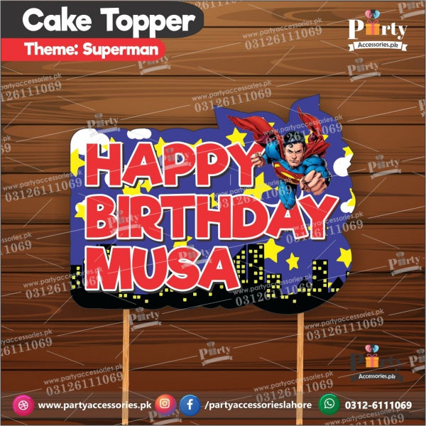 Super Man Theme Customized card cake topper for birthday party cake decoration