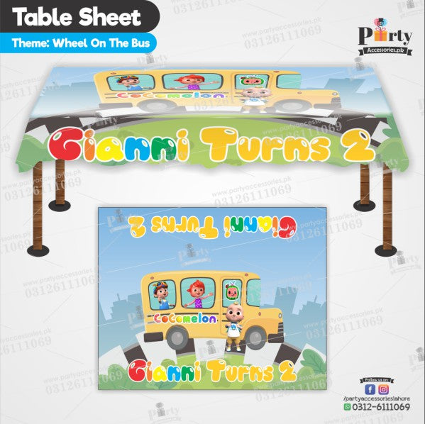 Customized Wheels on the bus Theme Birthday table top sheet