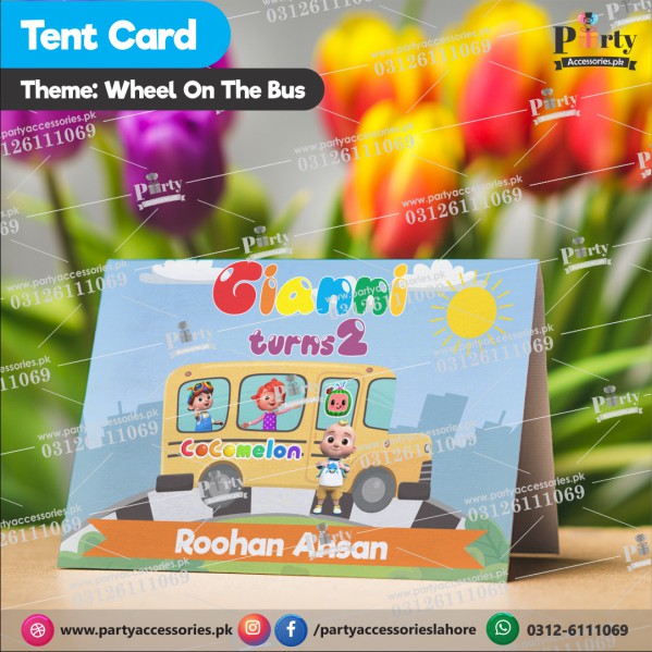 Wheels on the bus theme birthday Table Tent cards