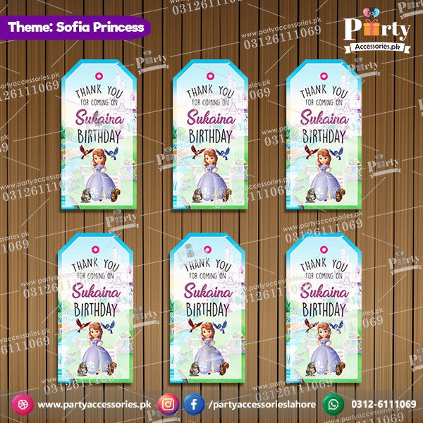 sofia theme party thank you tags