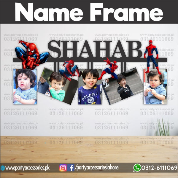 Customized NAME Spider Man themed wall frame with 5 images