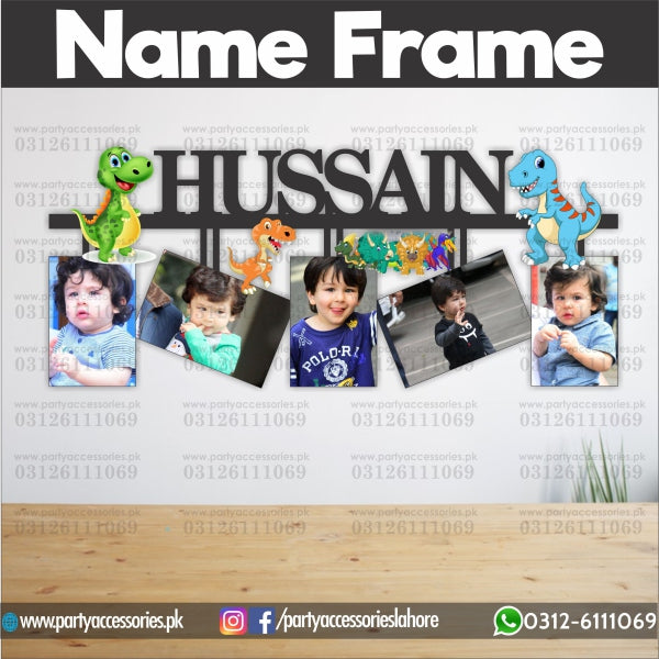 Customized NAME Dinosaur theme wall frame with 5 images
