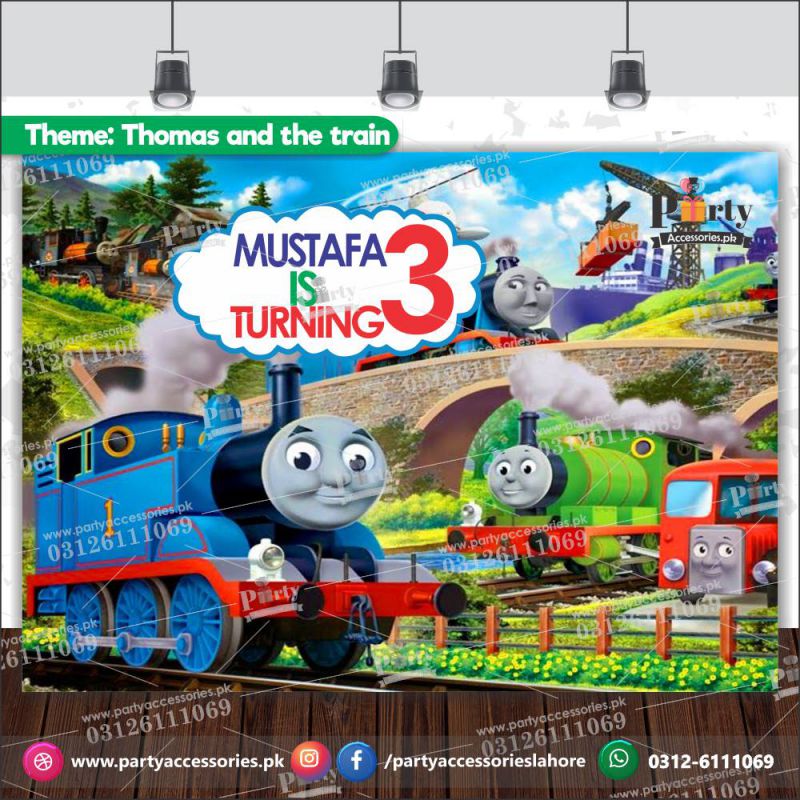 Customized Backdrop in Tomas the Train Theme Birthday wall Decoration
