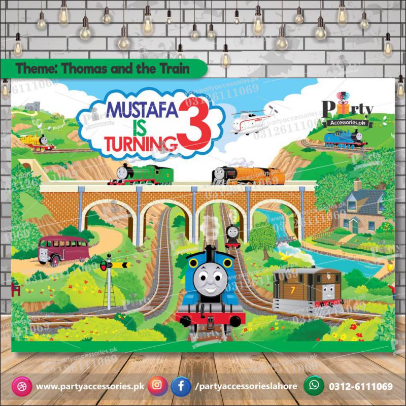 Customized Tomas the Train Theme Birthday Party Backdrop Wall Decoration