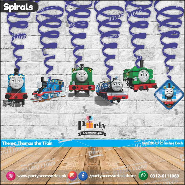 Spiral Hanging swirls in Thomas The Train theme birthday party decorations 