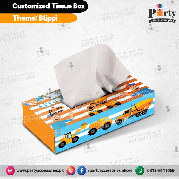 Customized Tissue Box in Blippi theme birthday table Decor