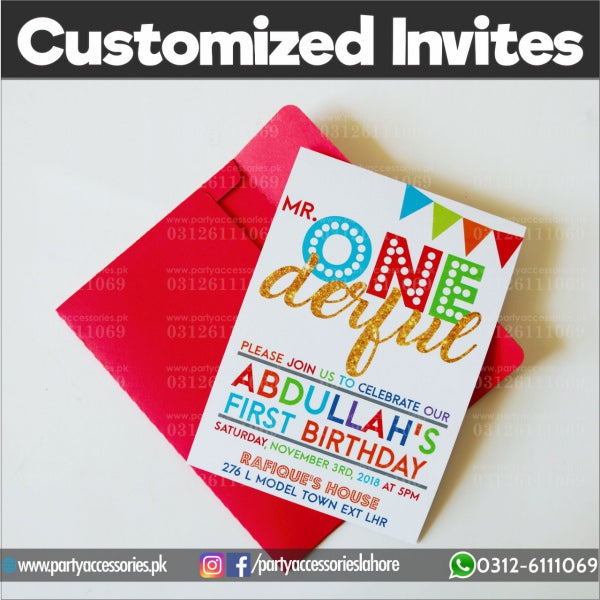 Customized OneDerful theme Party Invitation Cards for birthday parties