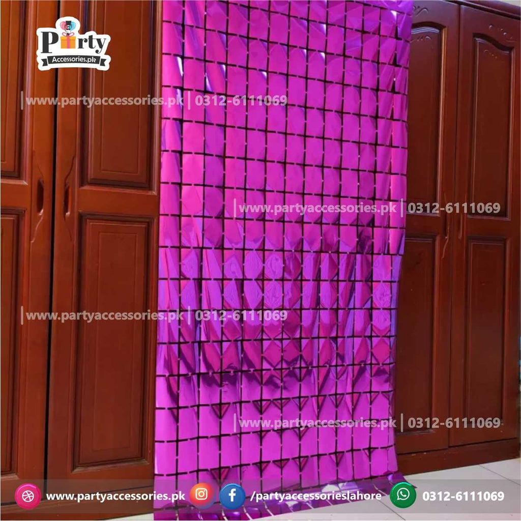 shocking pink square shape foil curtain backdrop