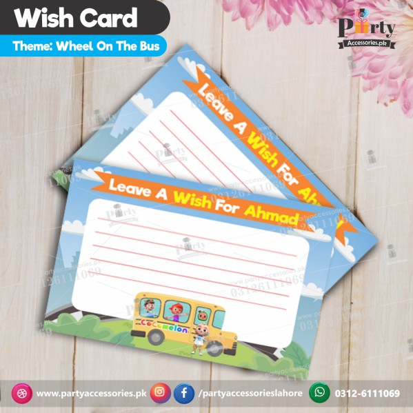 Customized wheels on the bus theme Party wish Cards