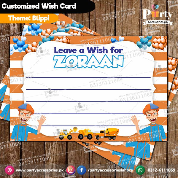 Customized Blippi theme Party wish Cards table decoration wishes ideas on birthday