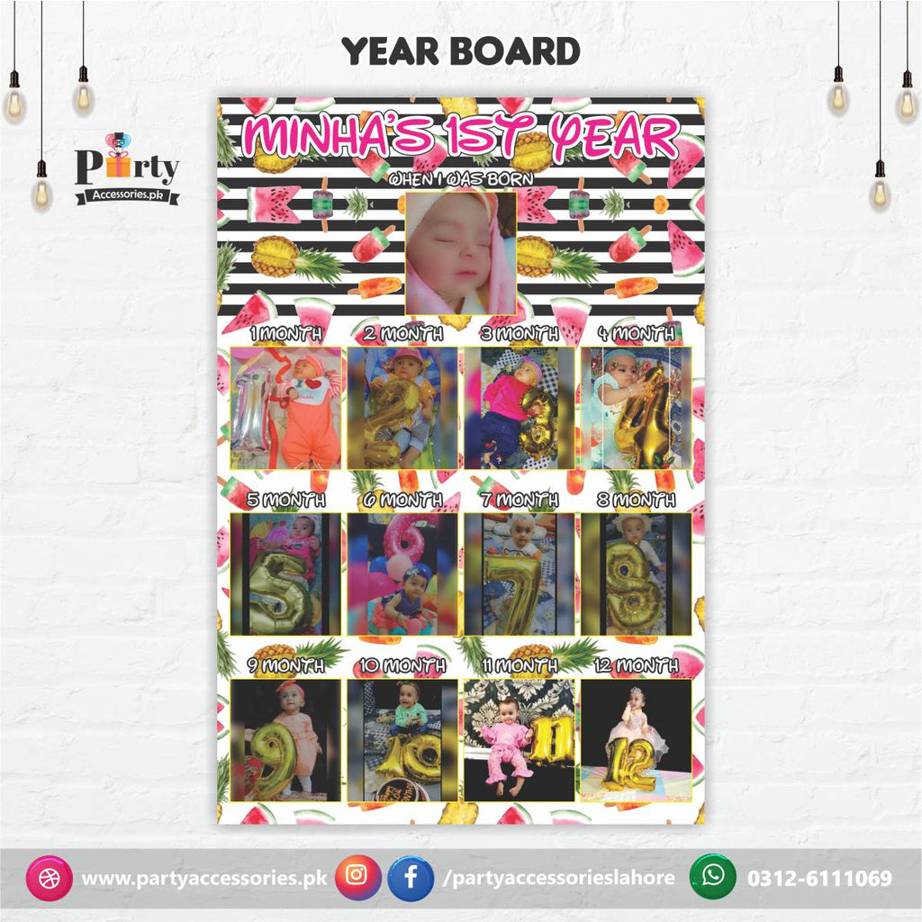 Customized Month wise year Picture board in Tutti Fruiti theme birthday (year board)