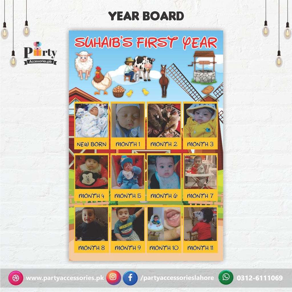 Customized Month wise year Picture board in Farm animals theme (year board)