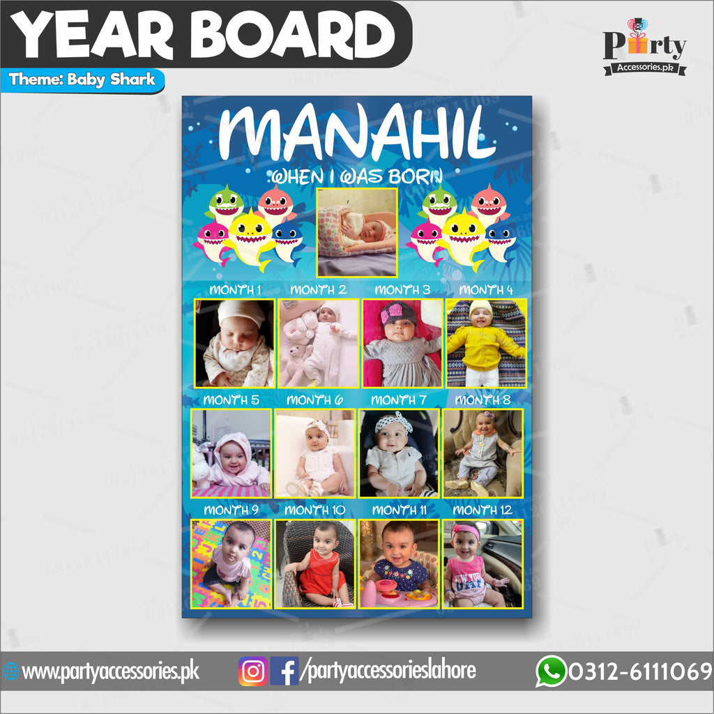 Customized Month wise year Picture board in Baby shark theme (year board)