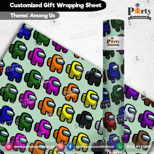 Gift wrapping sheets for Among Us theme birthday party