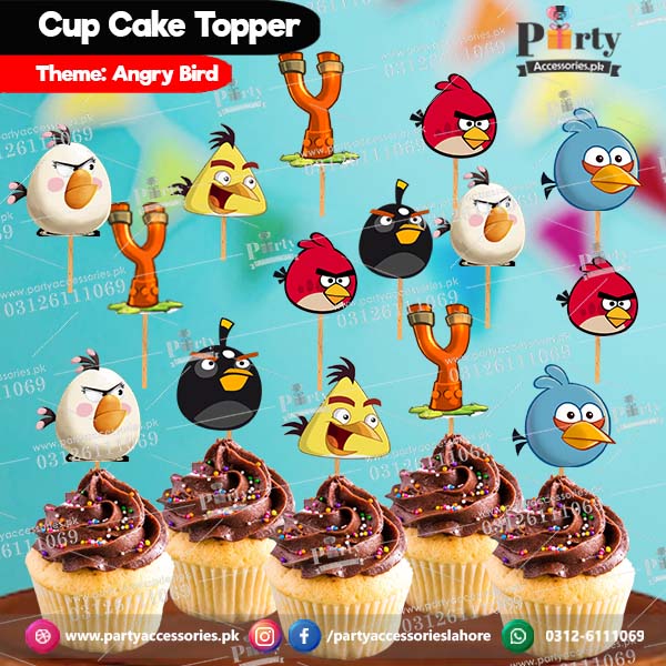 Angry Birds theme customized birthday cupcake toppers set