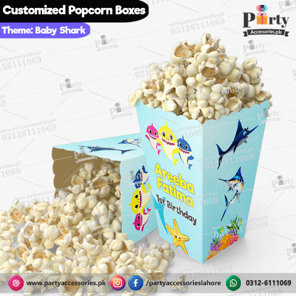 Customized Popcorn boxes for Baby shark themed birthday party