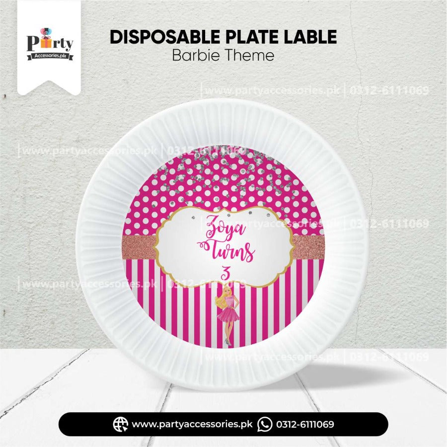 barbie doll theme CUSTOMIZED decorations paper plates
