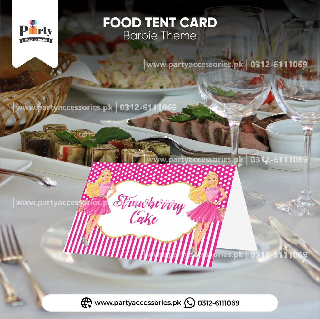 barbie theme customized table tent cards 