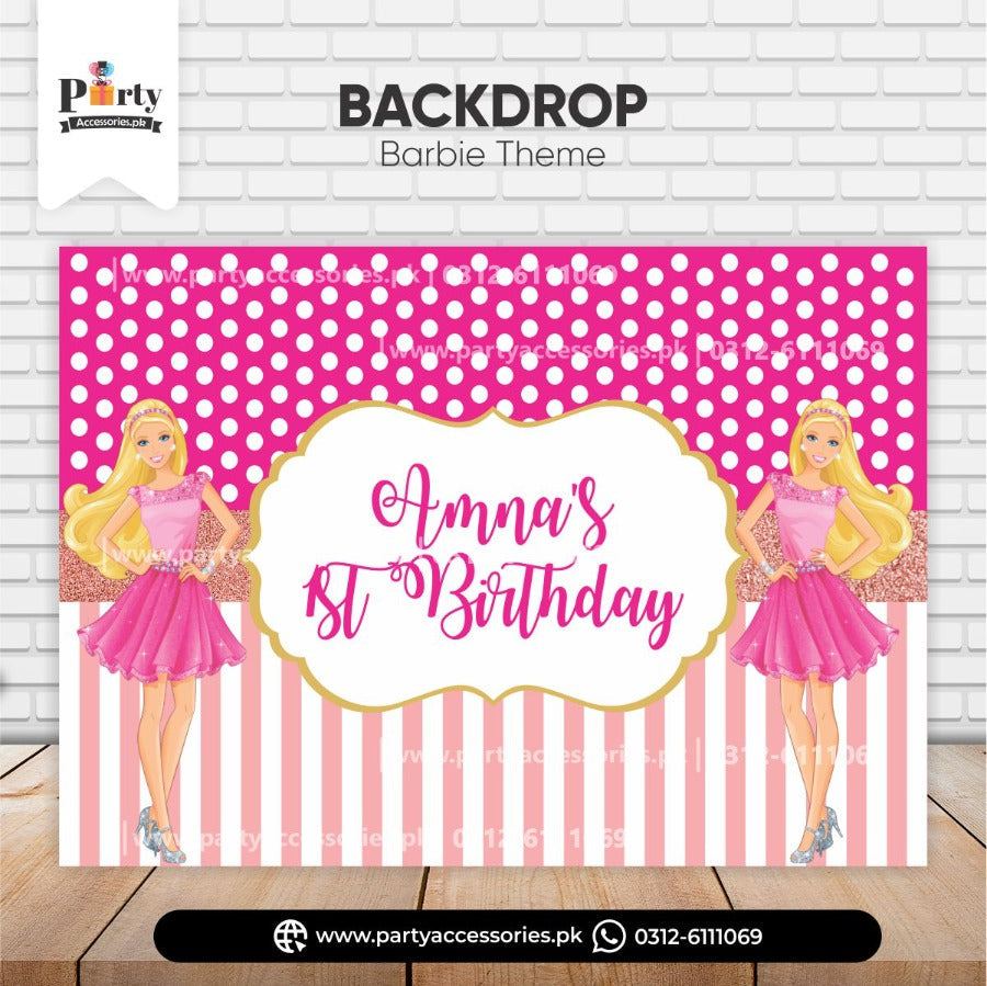 Customized Barbie Theme Birthday Party Backdrop back wall decoration 
