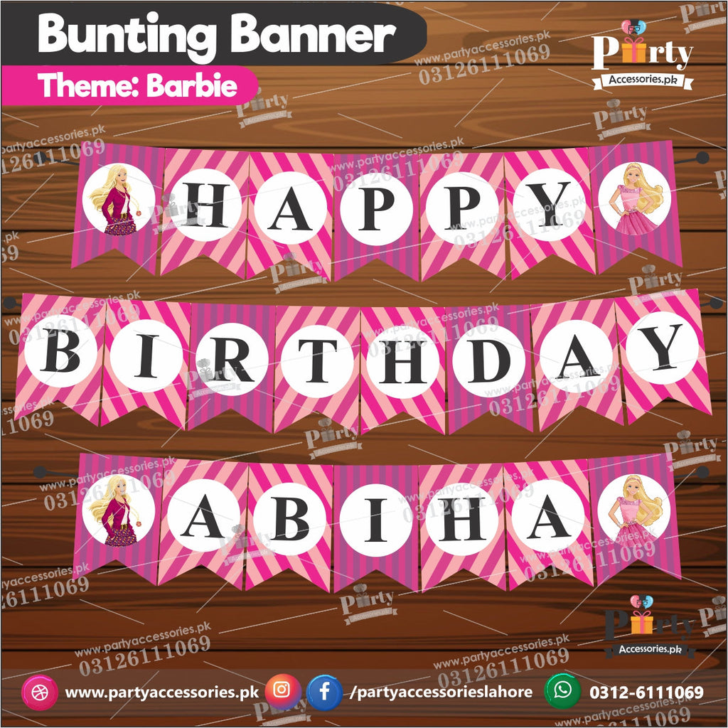  Barbie theme Customized Name Birthday Bunting Banner for Wall Decoration