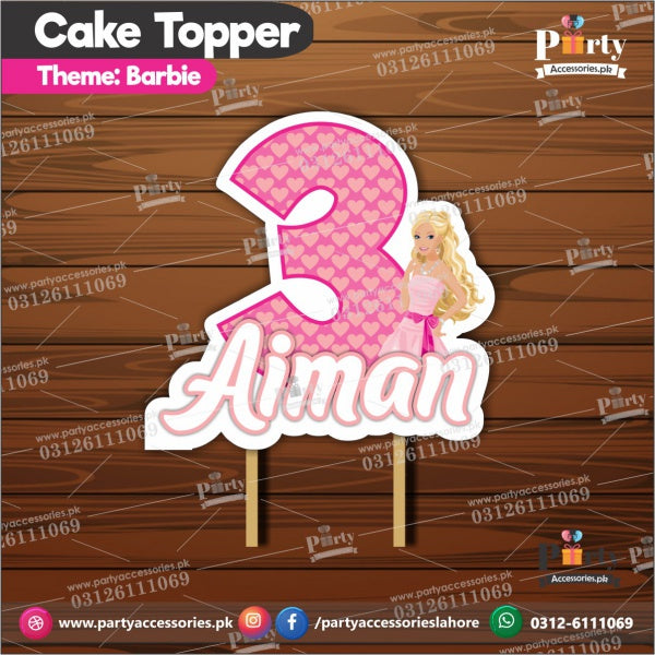 Customized card cake topper for birthday in Barbie theme 