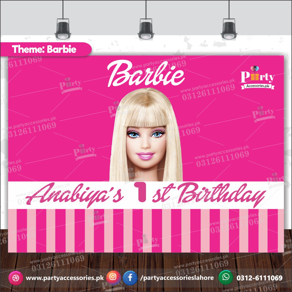 Customized Barbie Theme Birthday Party Backdrop 