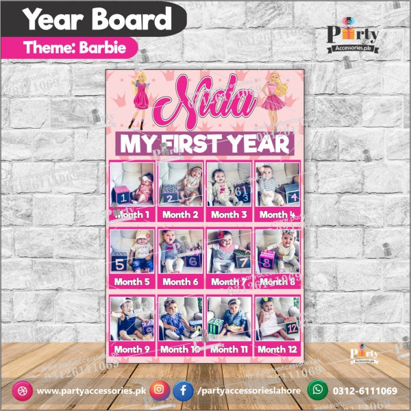 Customized Month wise year Picture board in Barbie theme 
