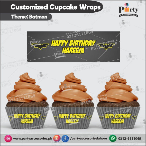 Customized  Batman theme Cupcake wraps