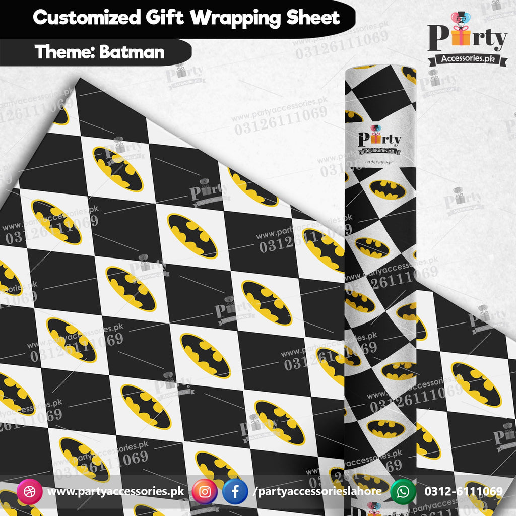 Gift wrapping sheets for Batman theme birthday party
