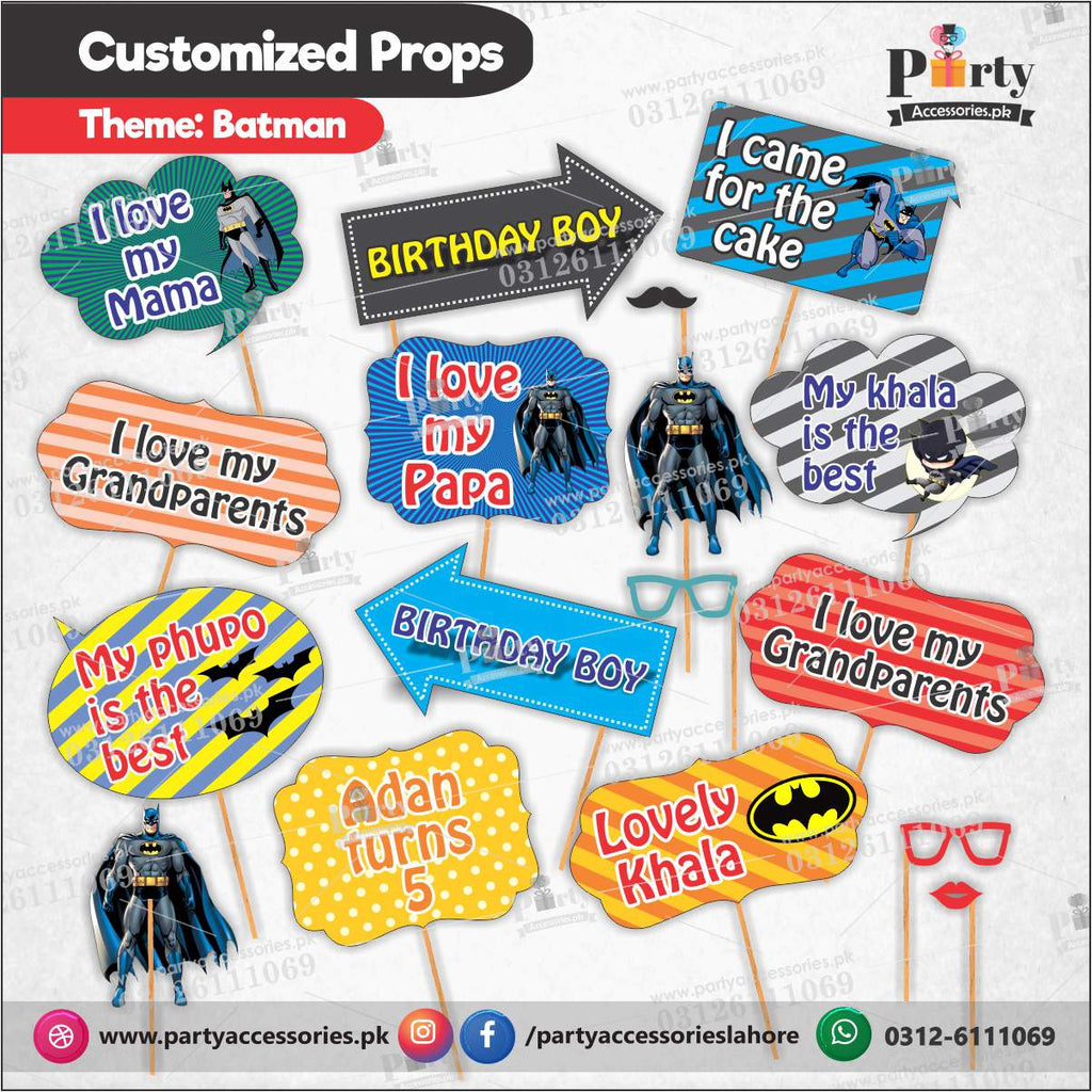 Customized props set for Batman theme birthday party