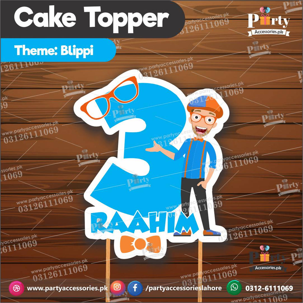 Customized card cake topper in Blippi theme
