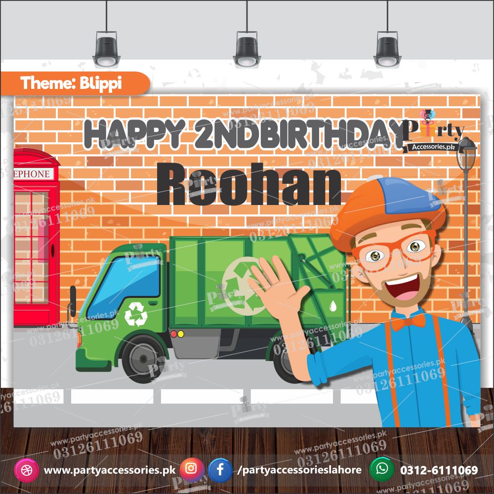 Customized backdrop in Blippi theme for wall decoration 
