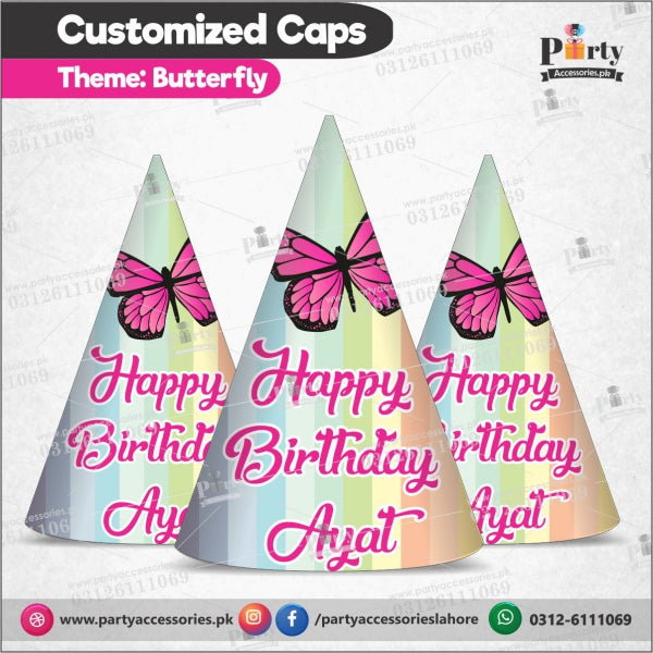 Customized caps in Butterfly theme birthday party