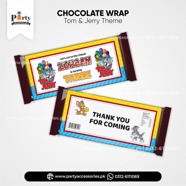 tom and jerry chocolate wraps customized by name for birthday party 